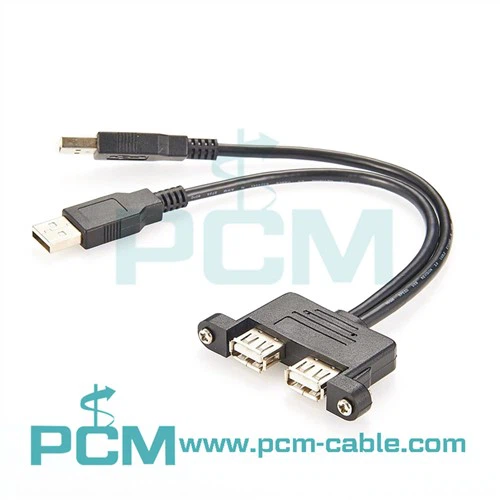 Podwójny przedłużacz USB 2.0 do montażu na panelu