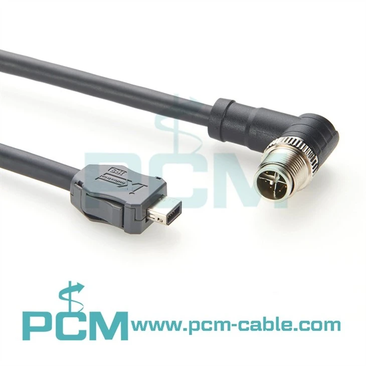 Industrial M12 X-Code Male Right Angle Ethernet Cable Cat6A 10G, SFTP Shielded, IP67 Rated, for Industry 4.0 Applications