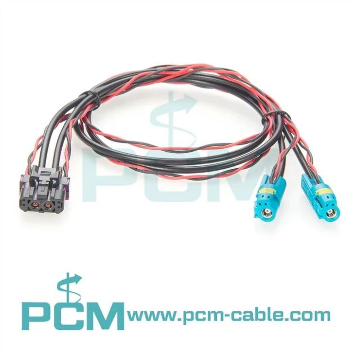 Fakra Twin Connector to Dual Fakra Single Cable with Integrated Power Lines