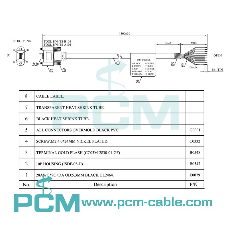 Drawing of Genie Nano Cable Camera Auxiliary connector to flying Lead open- ended Drawing of Genie Nano Cable Camera Auxiliary connector to flying Lead open- ended