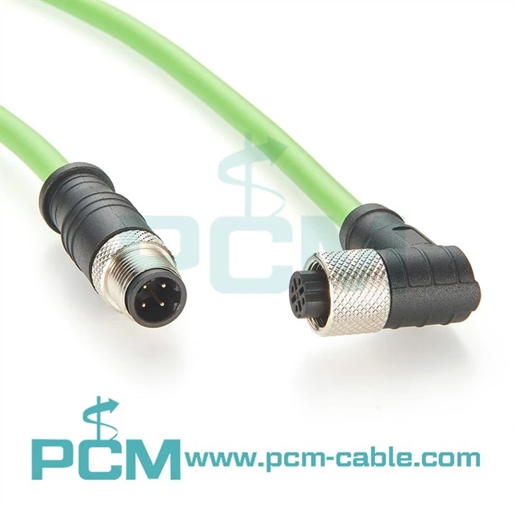 Right-Angle M12 D-Coded Profinet Cable Drag Chain Rated