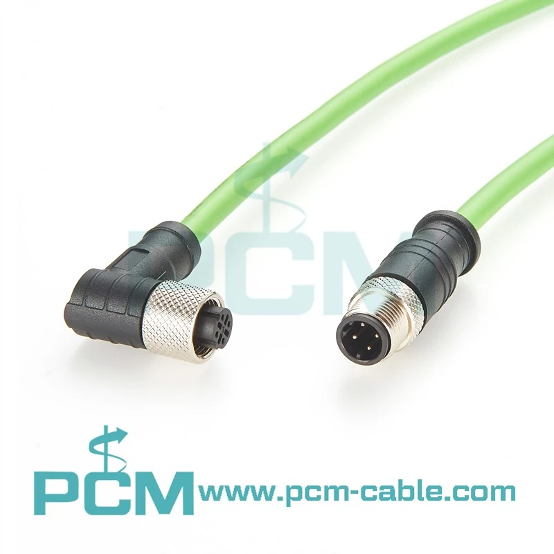 M12 Profinet Cable D-Coded Right-Angle Female to Straight Male 26AWG TPU Jacket M12 Profinet Cable D-Coded Right-Angle Female to Straight Male 26AWG TPU Jacket